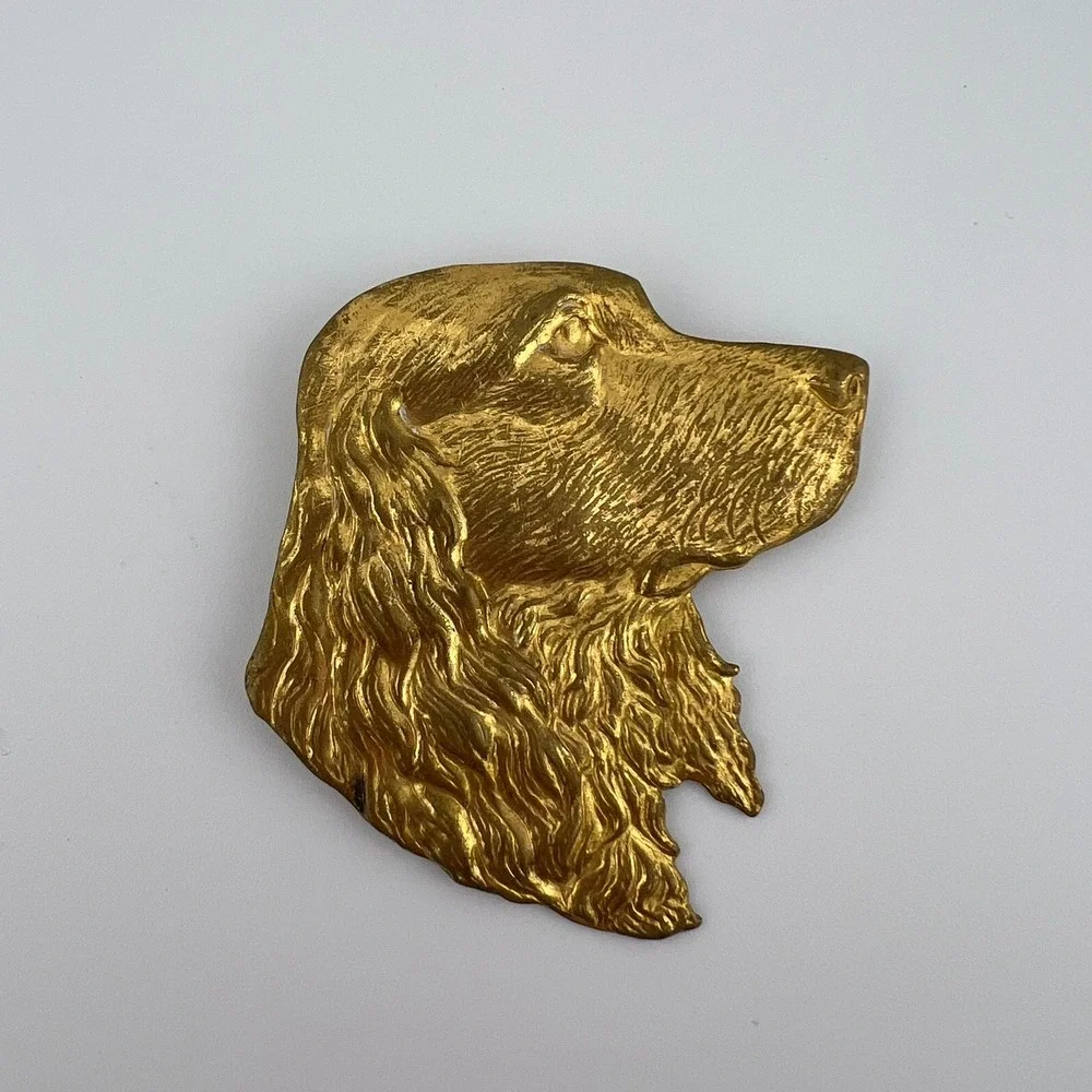 Vintage‎ Gold Tone Cocker Spaniel Dog Head Brooch Pin 2 3/8